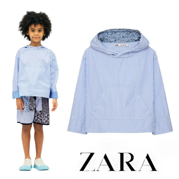 Zara Other - ZARA Kids | Blue/White | STRIPED HOODIE SHIRT LIMITED EDITION